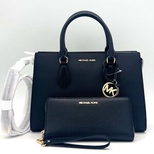 Michael Kors Sheila Medium Satchel Bag & Large Continental Wallet Wristlet Black